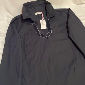 NWT Vineyard Vines Women’s Sz L Black Velvet Trim Popover Woven Top